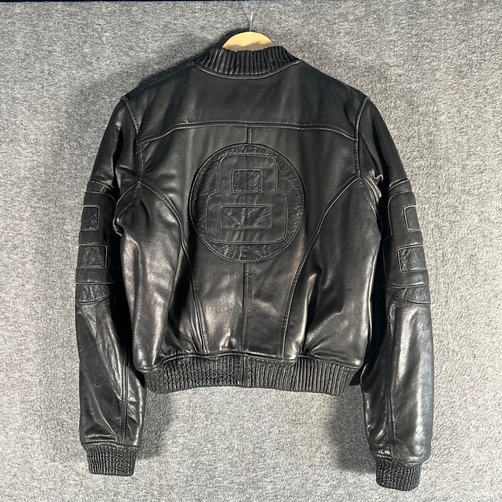 Vtg Hudson Outerwear Original 8-Ball All Black Genuine Leather Bomber Jacket Med